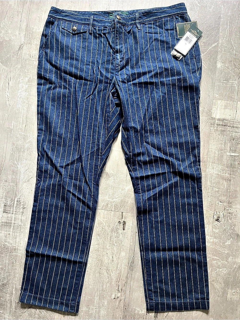 Lauren Ralph Lauren Jeans Co. Striped Straight Leg Jeans Blue & White Sz 14 NWT